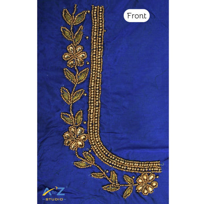 Light Ink Blue Silk Blouse Piece With Aari Work