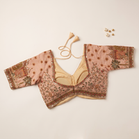 Dusty Rose Raw Silk Sweetheart Neck Blouse with Zari & Floral Embroidery