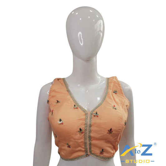 Light Orange Embroidered V-Neck Blouse