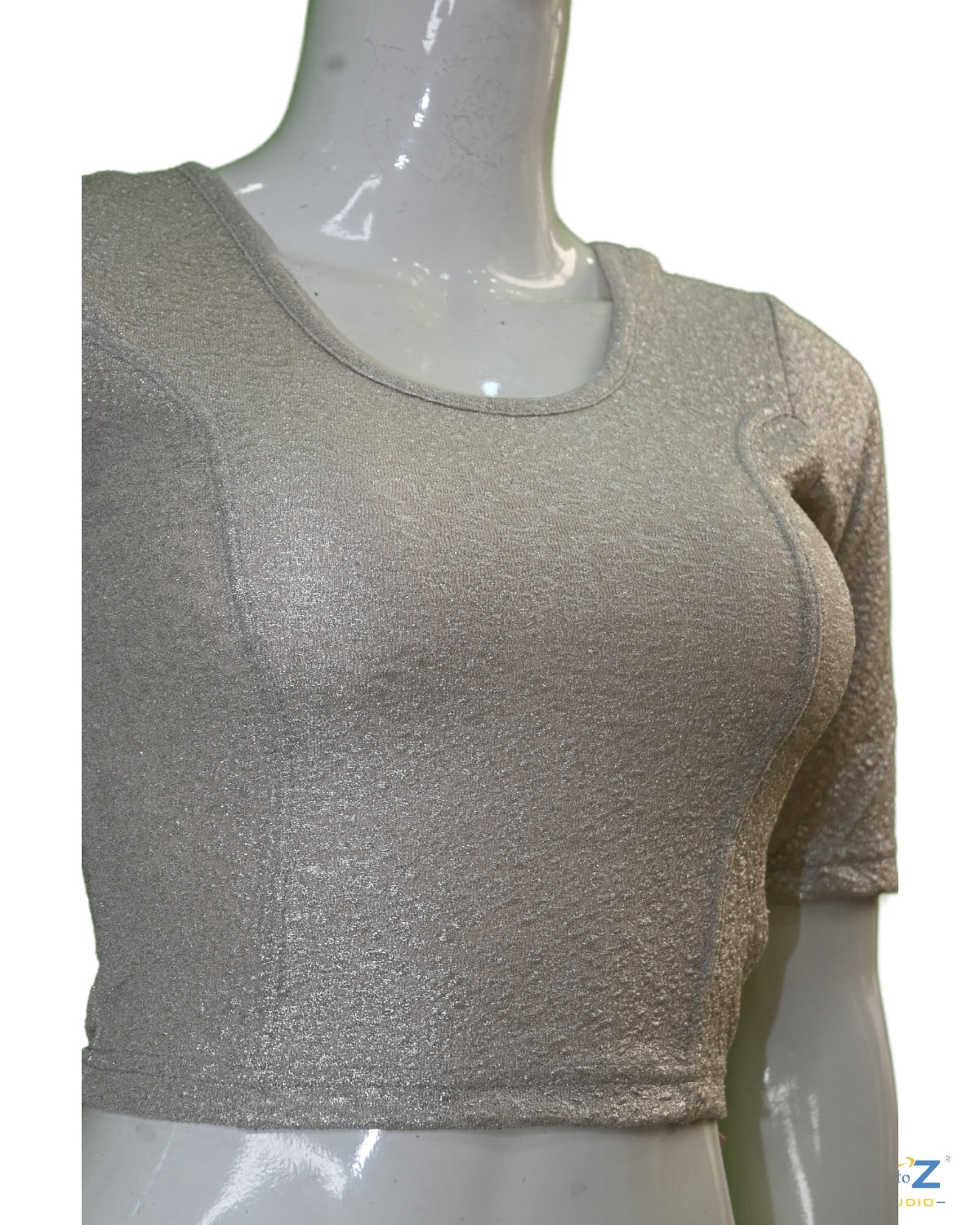 Dark Silver Tissue Lycra Blouse with Golden Crumble