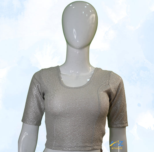 Dark Silver Tissue Lycra Blouse with Golden Crumble