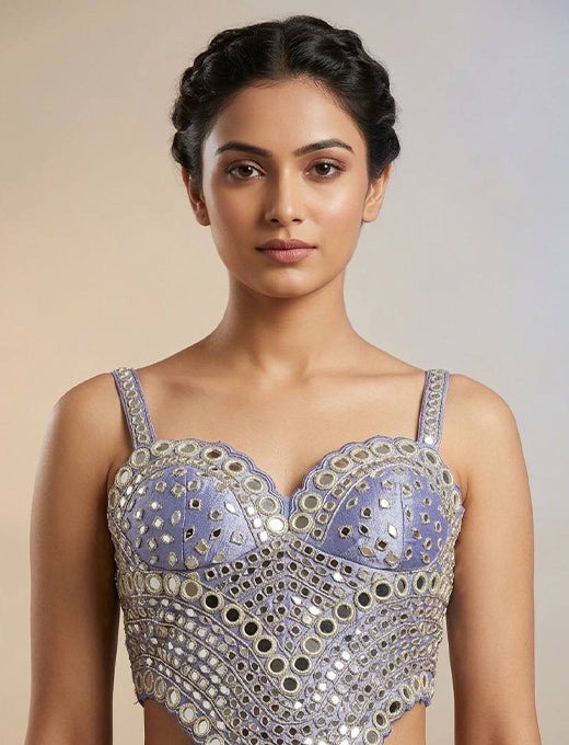 Lavender Mirror Work Designer Corset Blouse