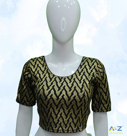 Black  Crush Blouse with Zig Zag Golden Print