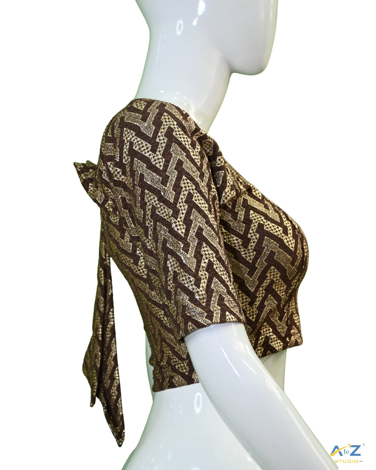 Coffee Crush Blouse with Zig Zag Golden Print