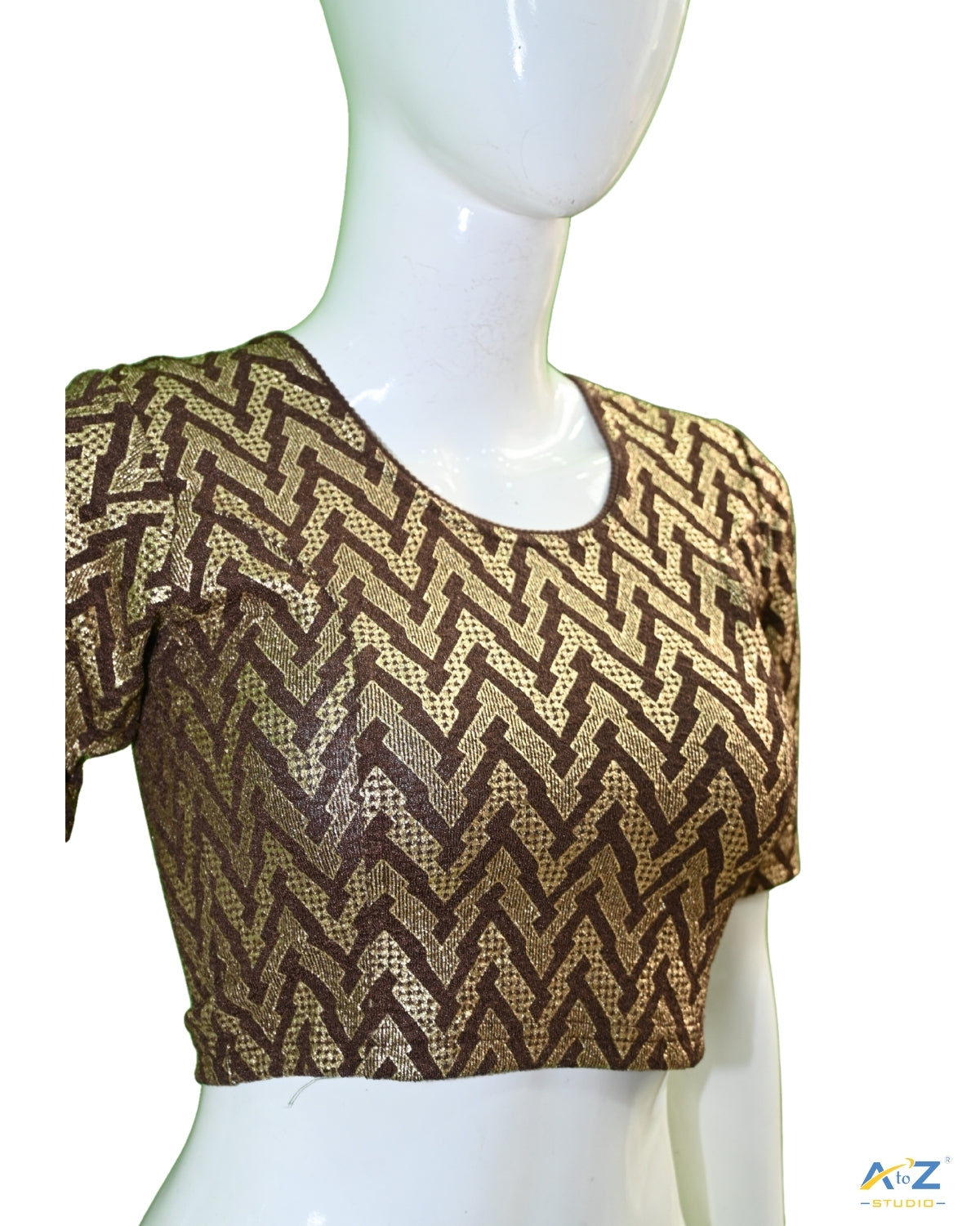 Coffee Crush Blouse with Zig Zag Golden Print
