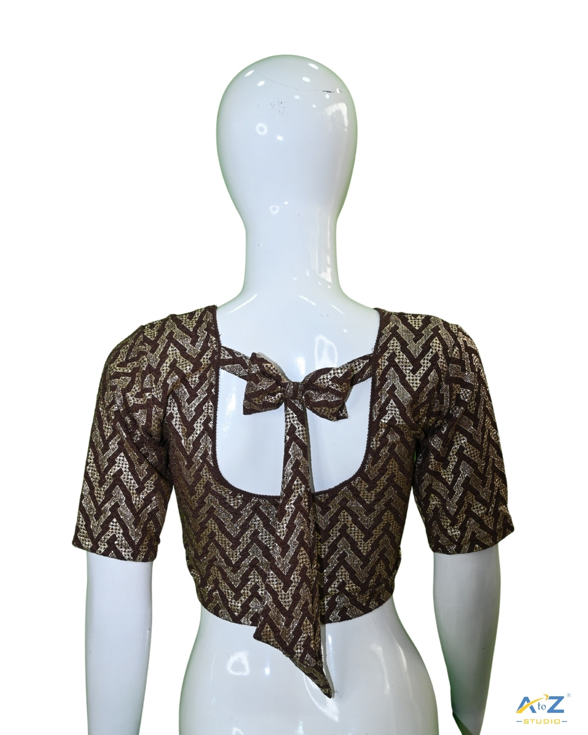Coffee Crush Blouse with Zig Zag Golden Print