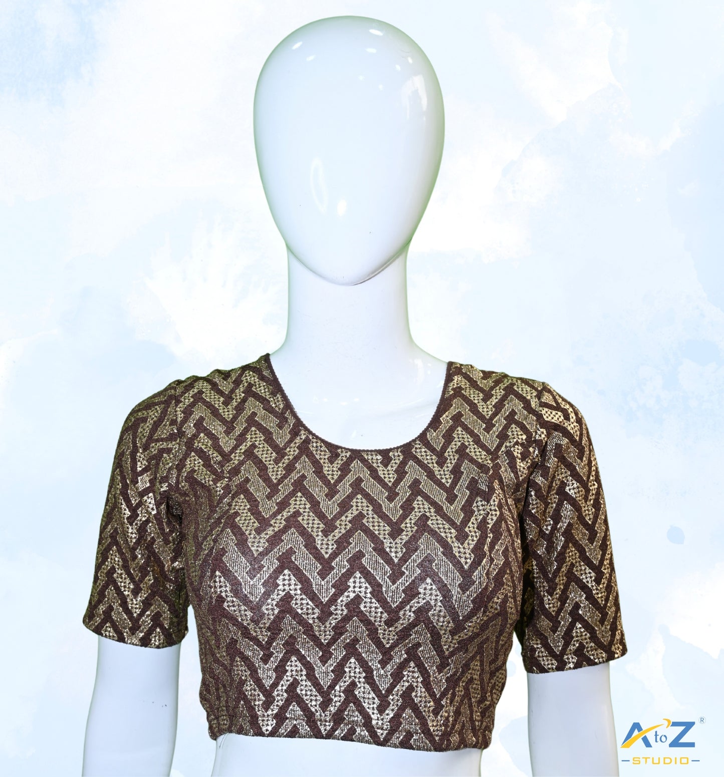 Coffee Crush Blouse with Zig Zag Golden Print