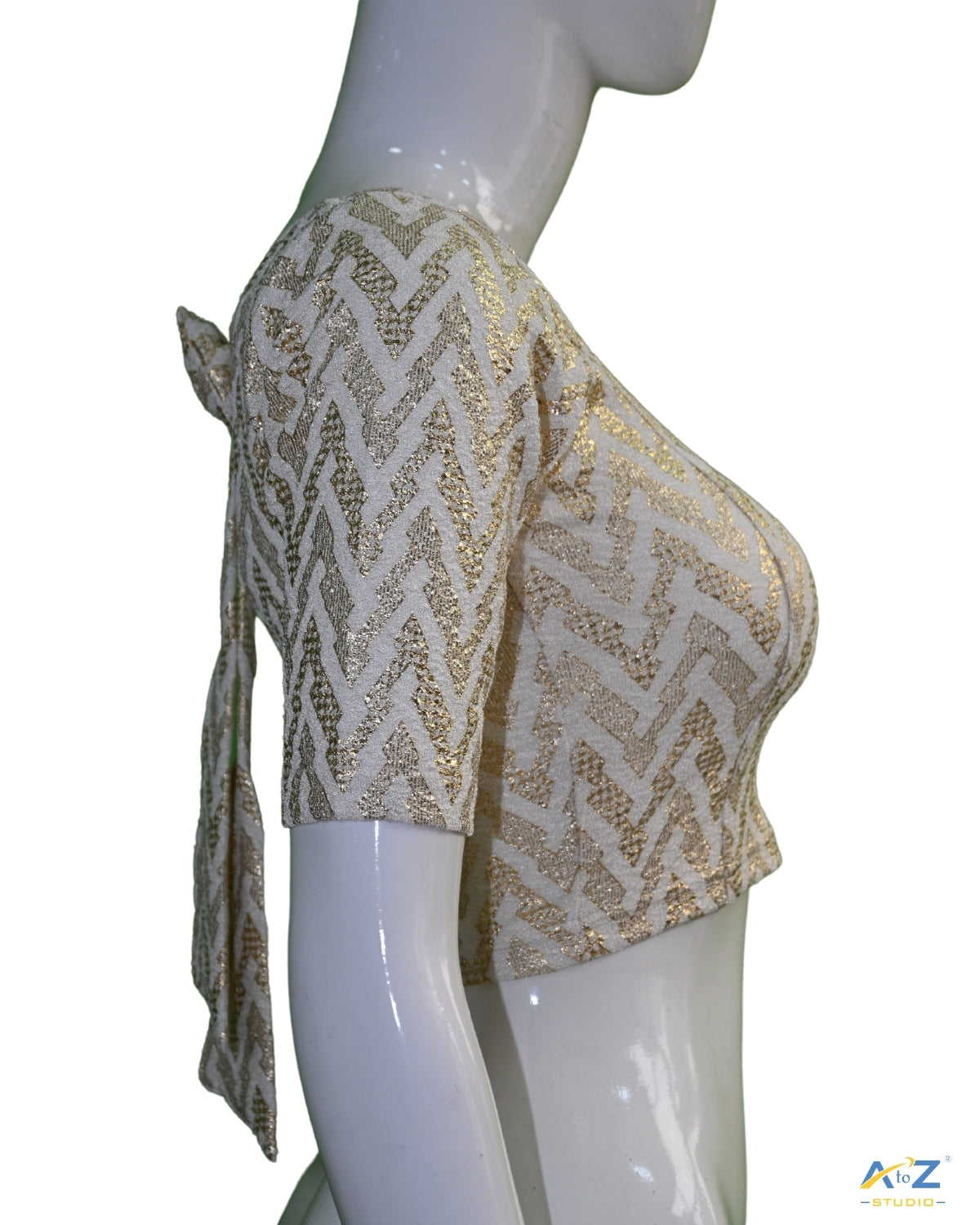 Cream Crush Blouse with Zig Zag Golden Print