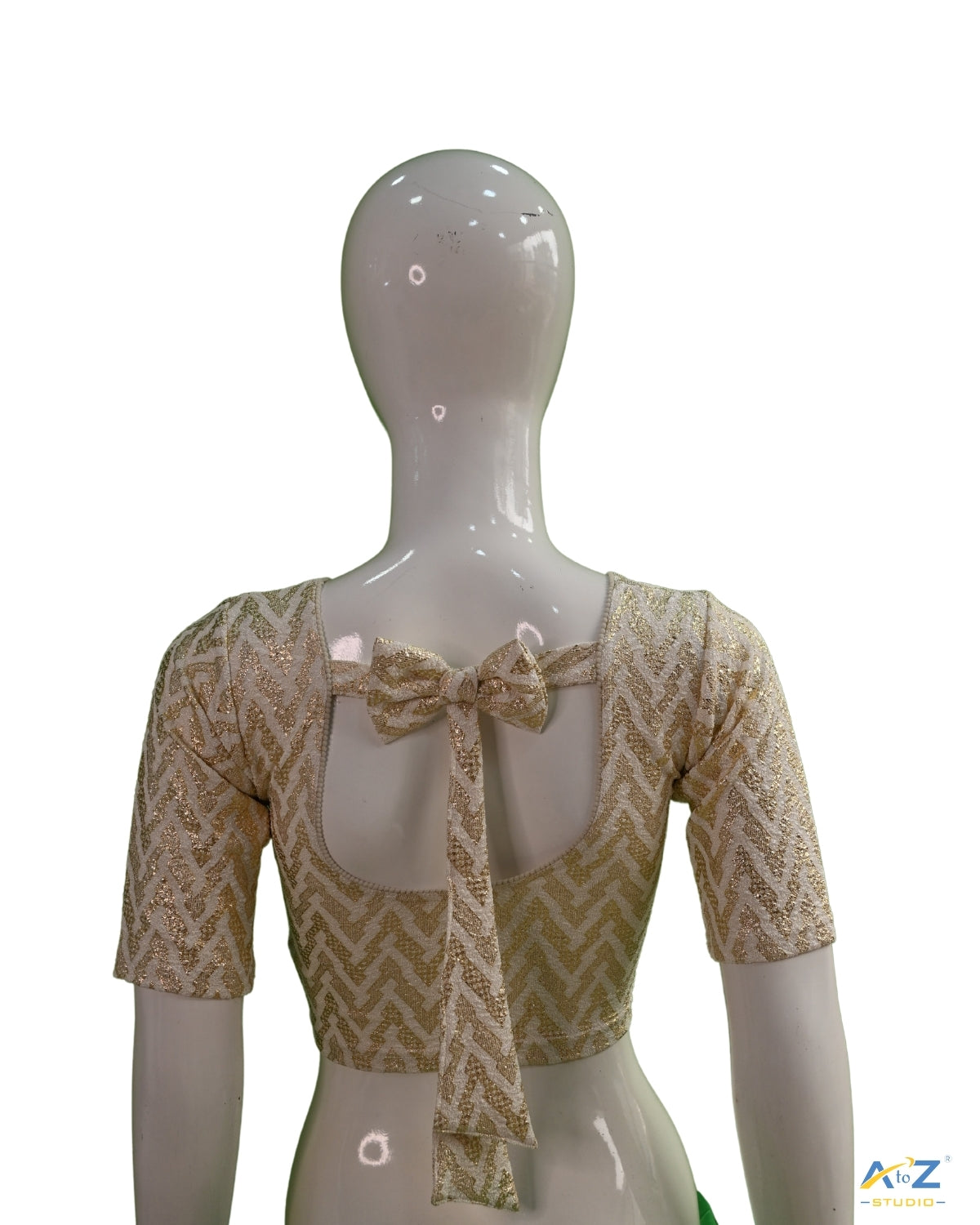 Cream Crush Blouse with Zig Zag Golden Print