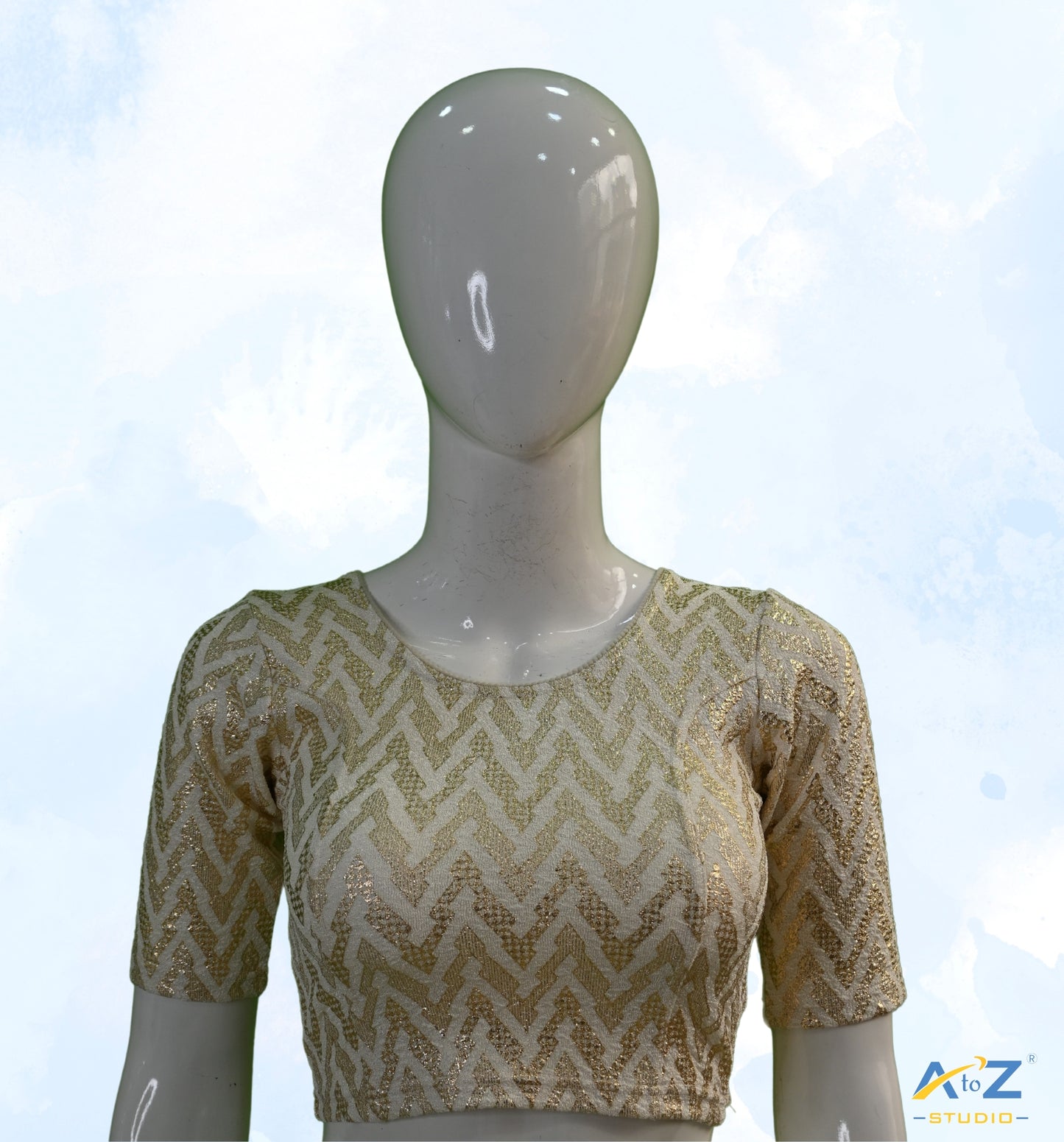 Cream Crush Blouse with Zig Zag Golden Print
