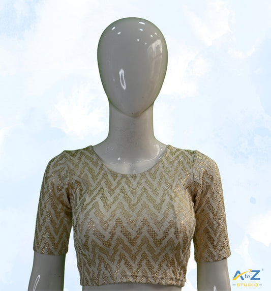 Cream Crush Blouse with Zig Zag Golden Print