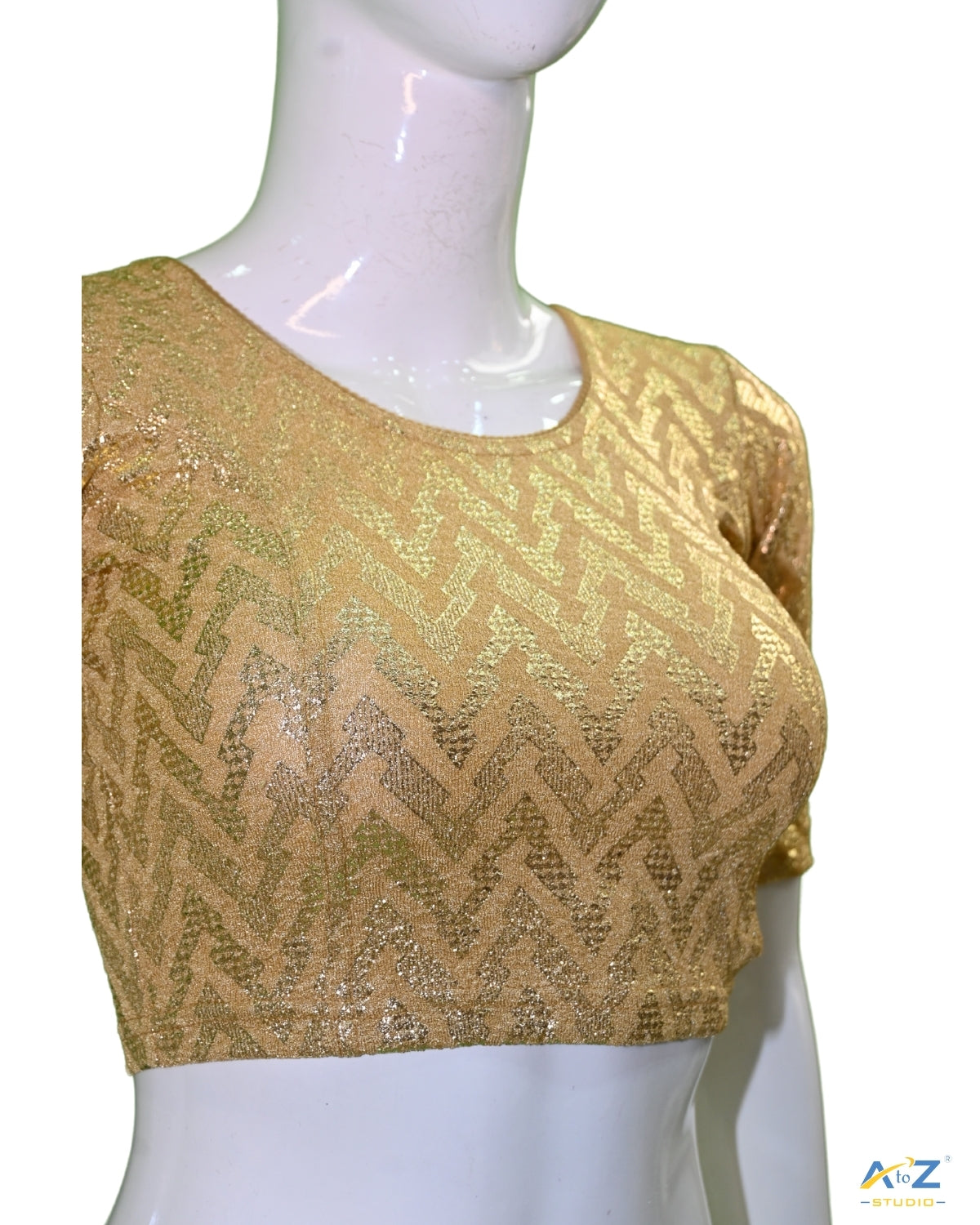 Dark Chiku Crush Blouse with Zig Zag Golden Print