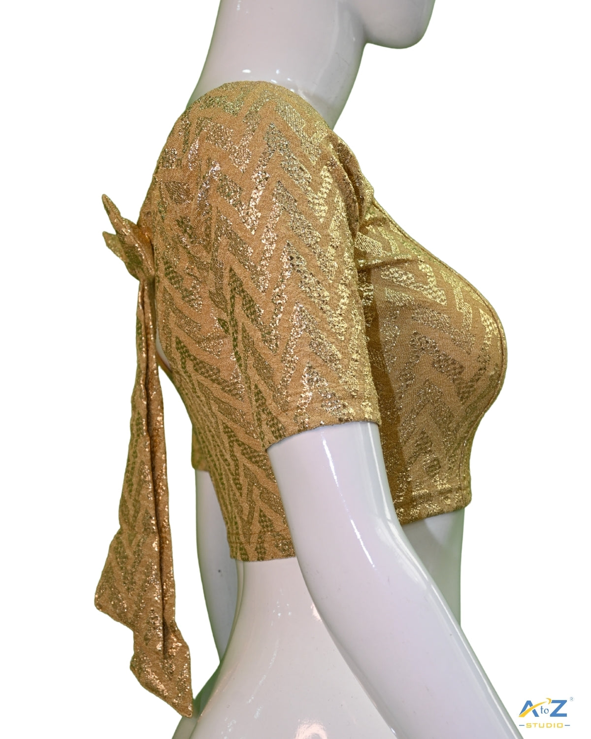 Dark Chiku Crush Blouse with Zig Zag Golden Print