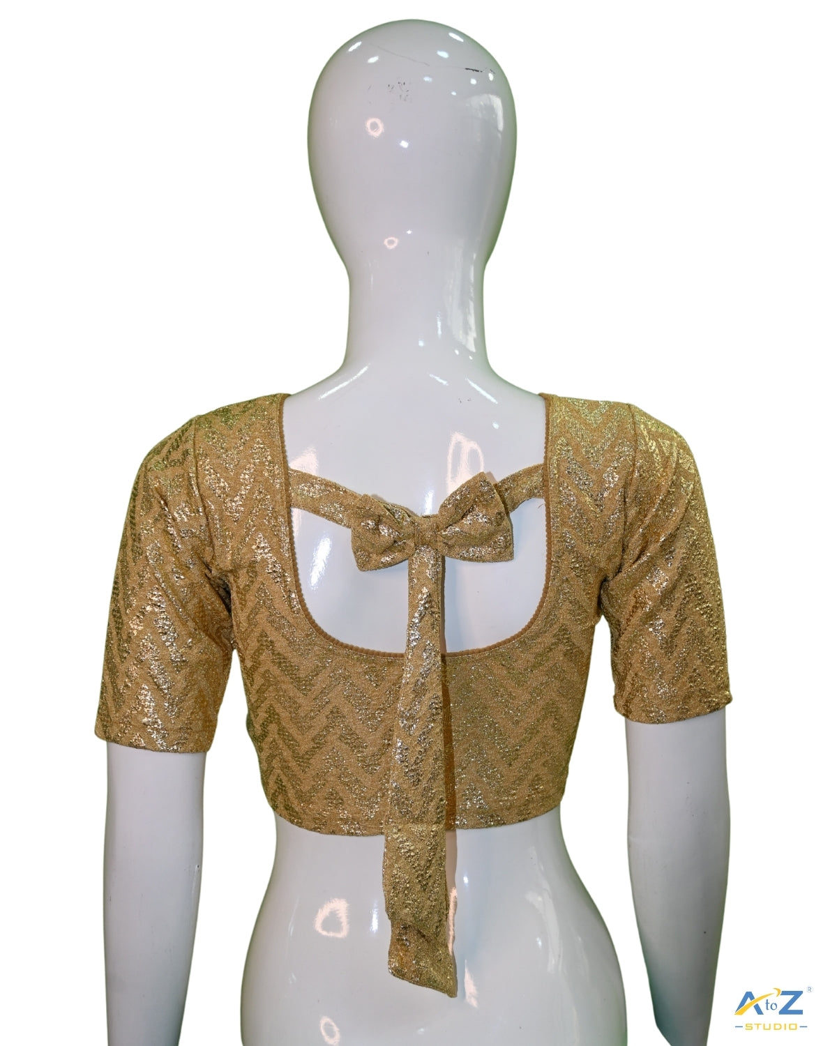 Dark Chiku Crush Blouse with Zig Zag Golden Print