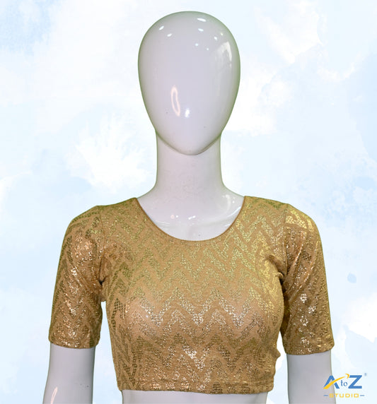 Dark Chiku Crush Blouse with Zig Zag Golden Print