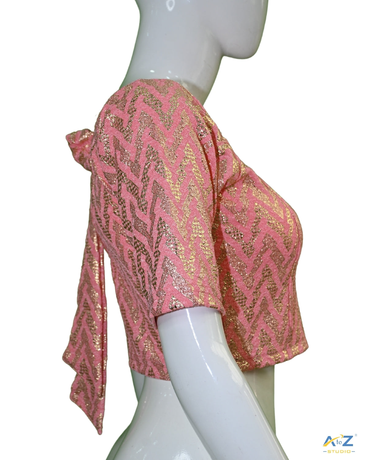 Peach Crush Blouse with Zig Zag Golden Print