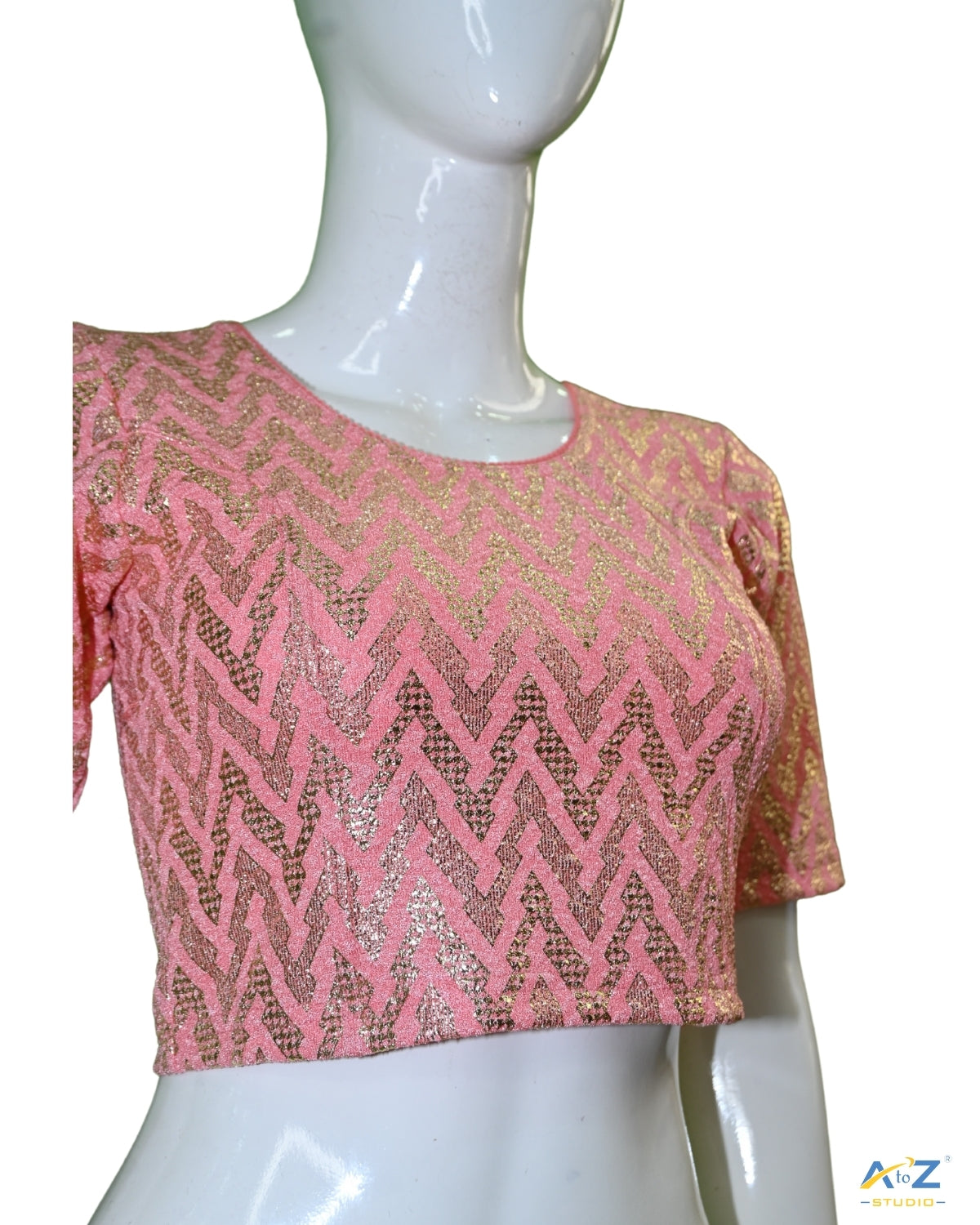 Peach Crush Blouse with Zig Zag Golden Print