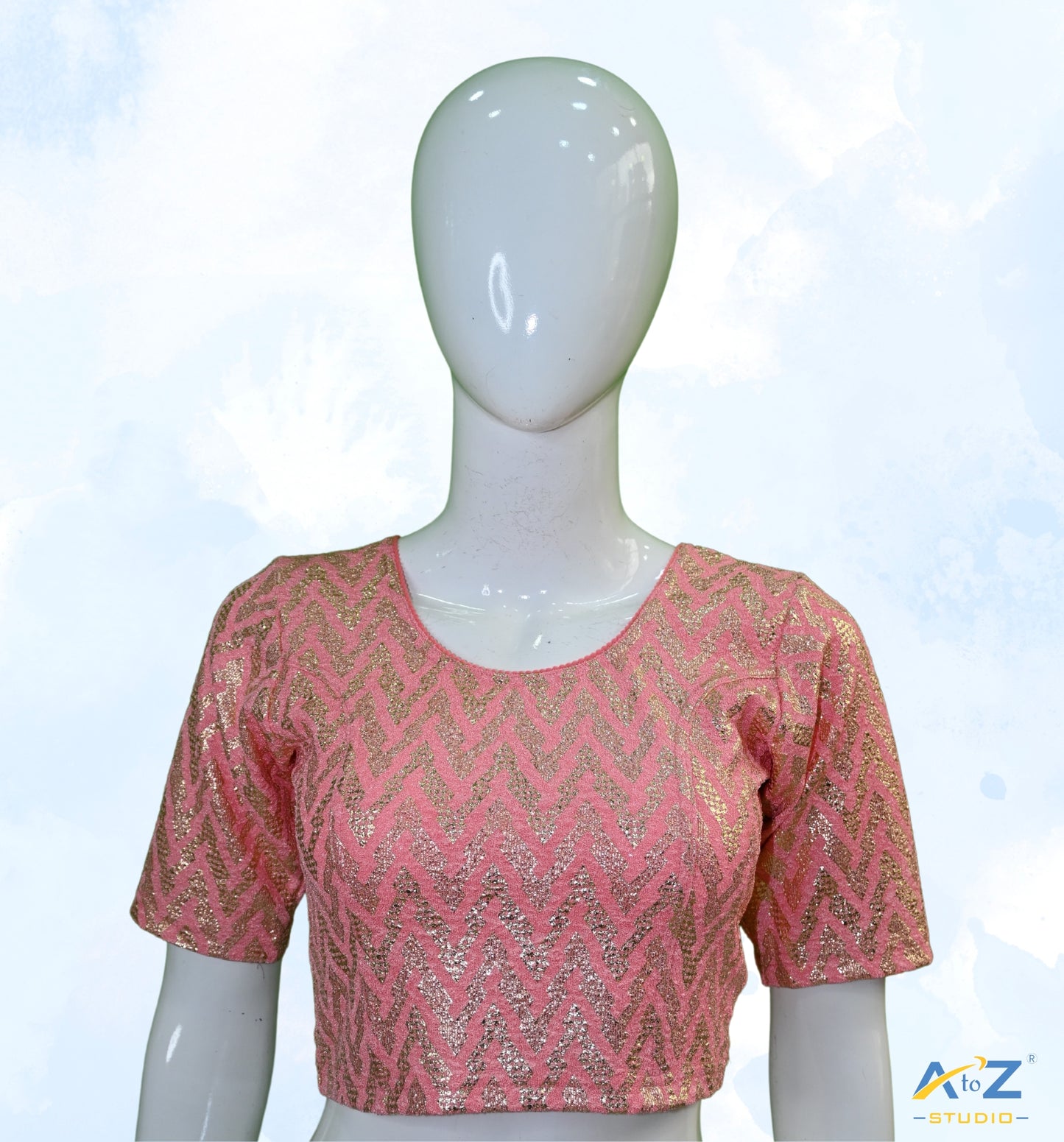 Peach Crush Blouse with Zig Zag Golden Print