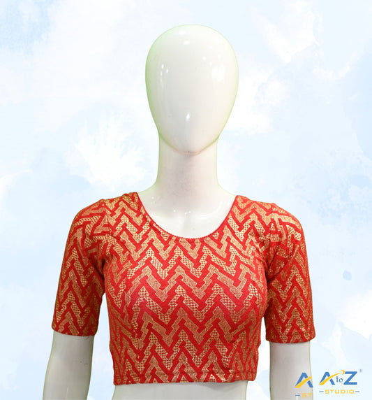 Reddish Maroon Crush Blouse with Zig Zag Golden Print