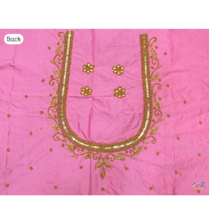 Baby Pink Silk Blouse Piece With Aari Work (Gold Work)