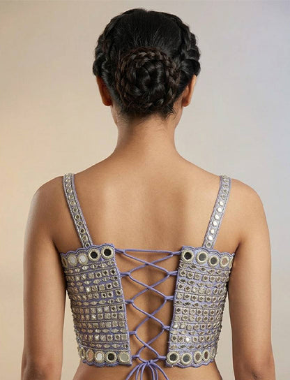 Lavender Mirror Work Designer Corset Blouse