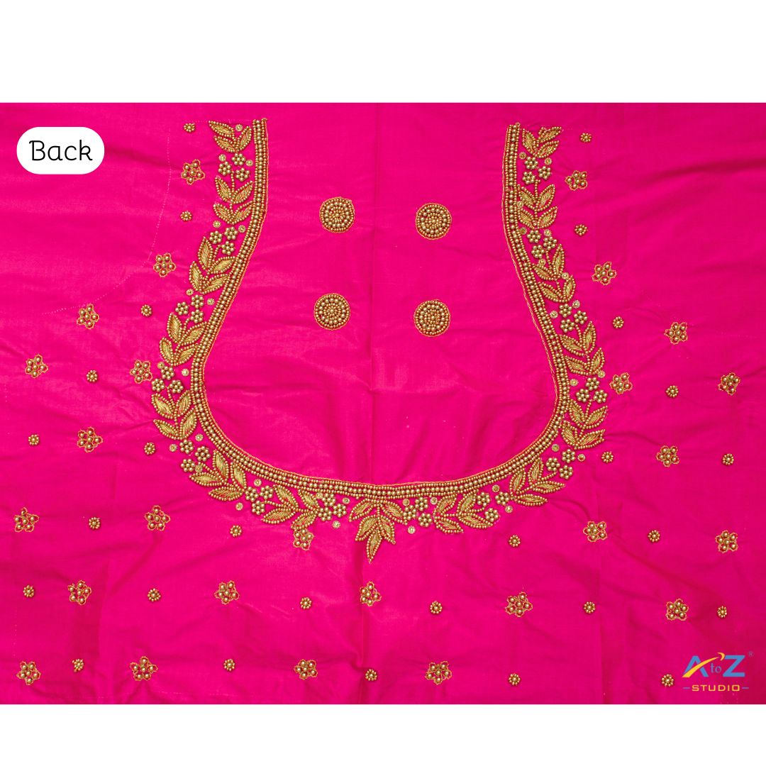 Jari Pink Silk Blouse Piece With Aari Work