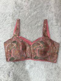 Baby Pink Floral Paisley Sleeveless Saree Blouse