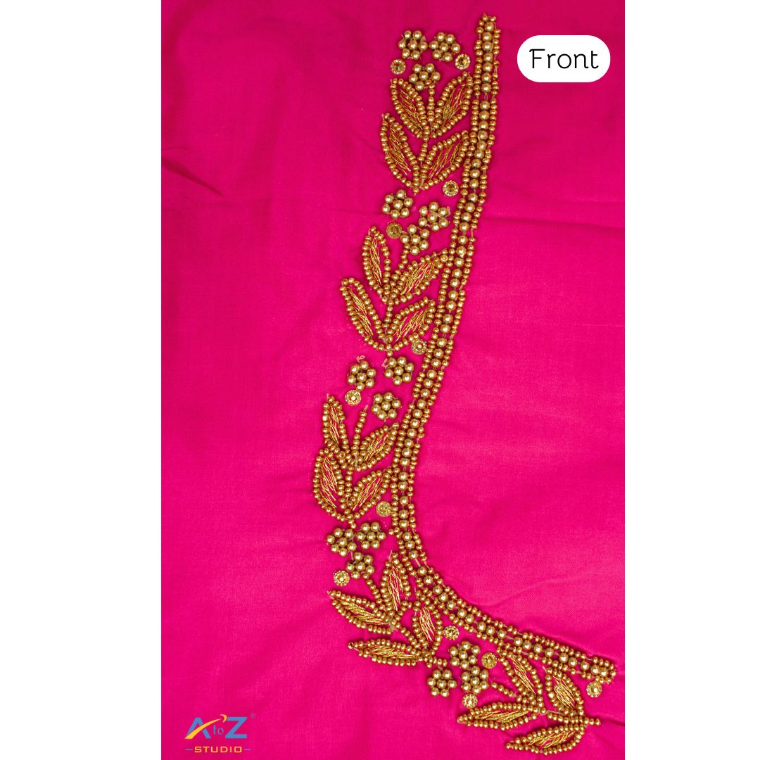 Jari Pink Silk Blouse Piece With Aari Work