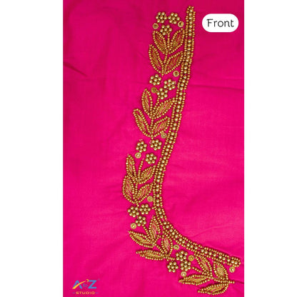Jari Pink Silk Blouse Piece With Aari Work