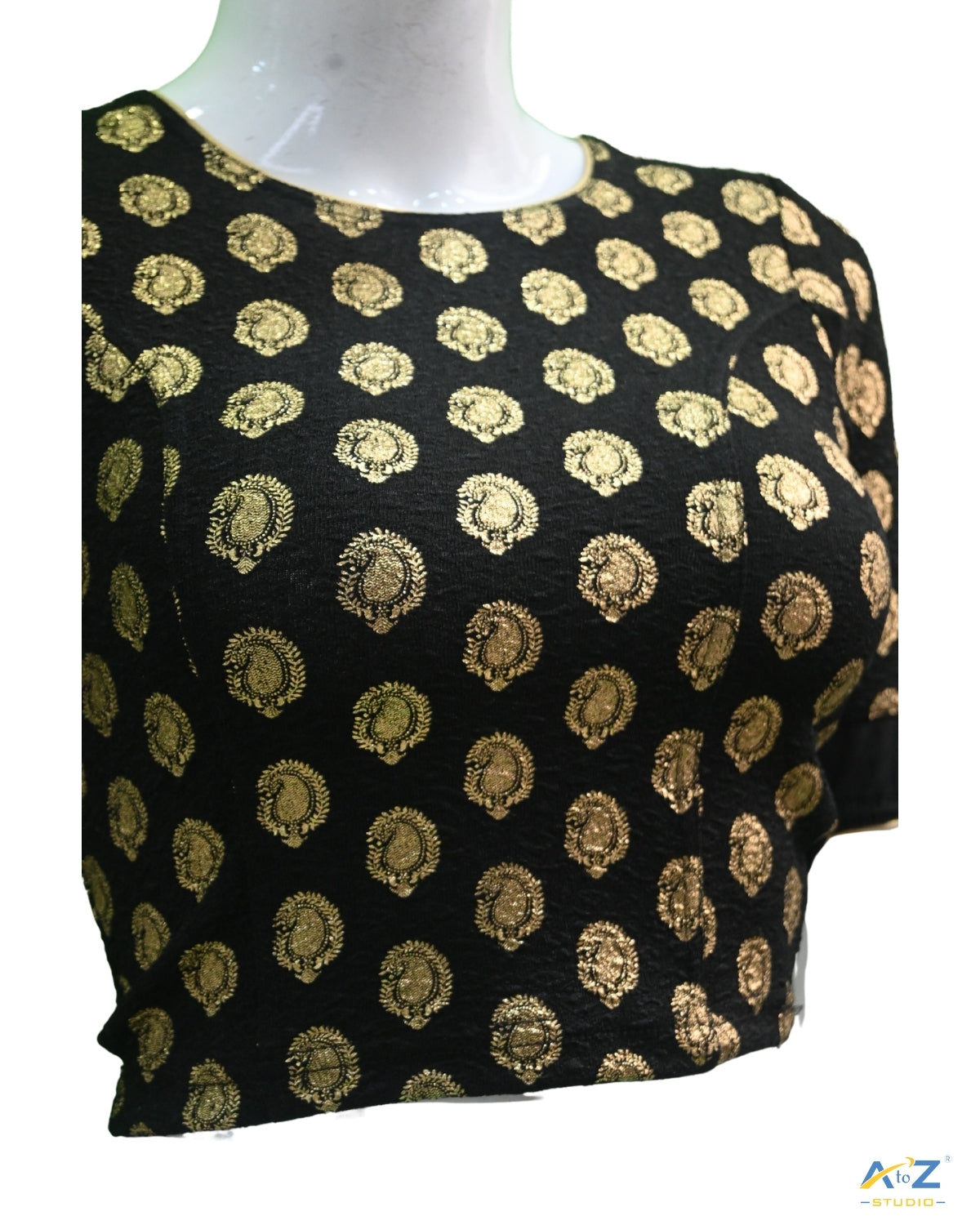 Black  Crush Blouse with Golden Mango Print