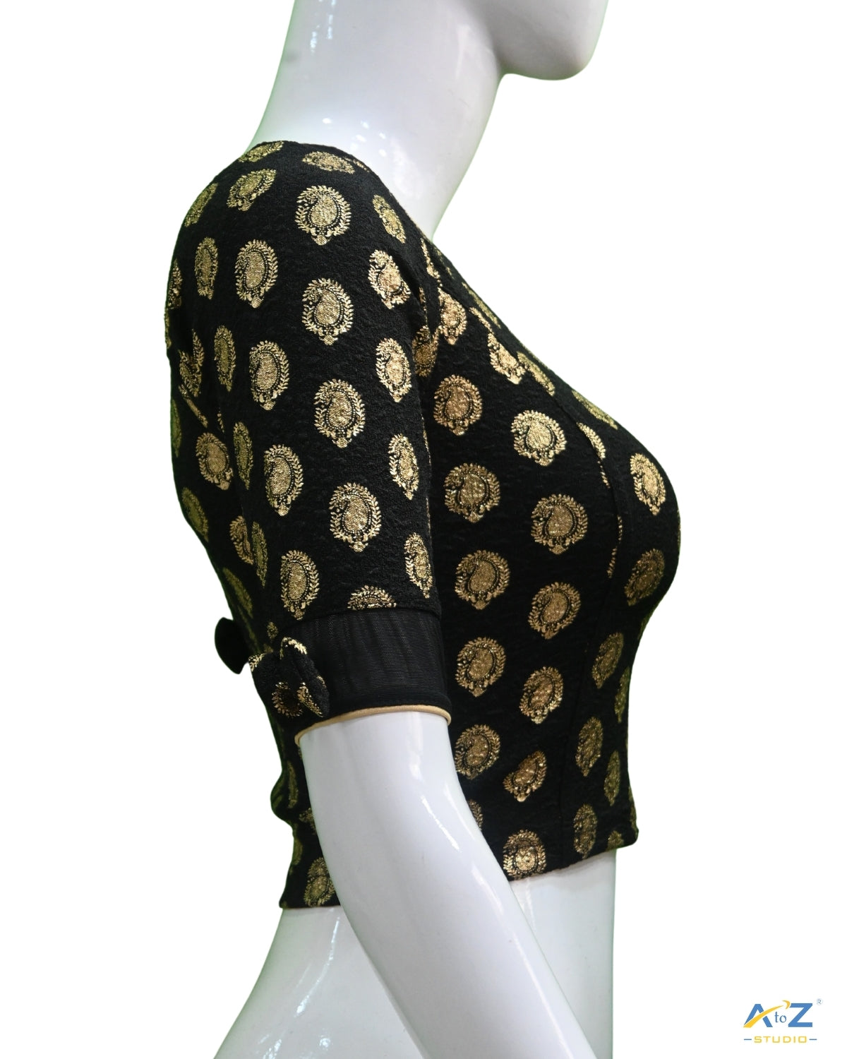 Black  Crush Blouse with Golden Mango Print