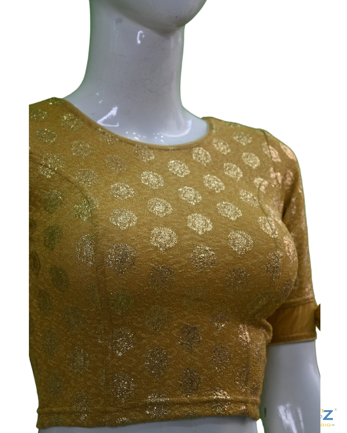 Dark Chiku Crush Blouse with Golden Mango Print