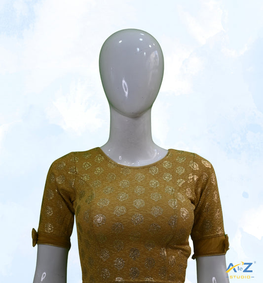 Dark Chiku Crush Blouse with Golden Mango Print