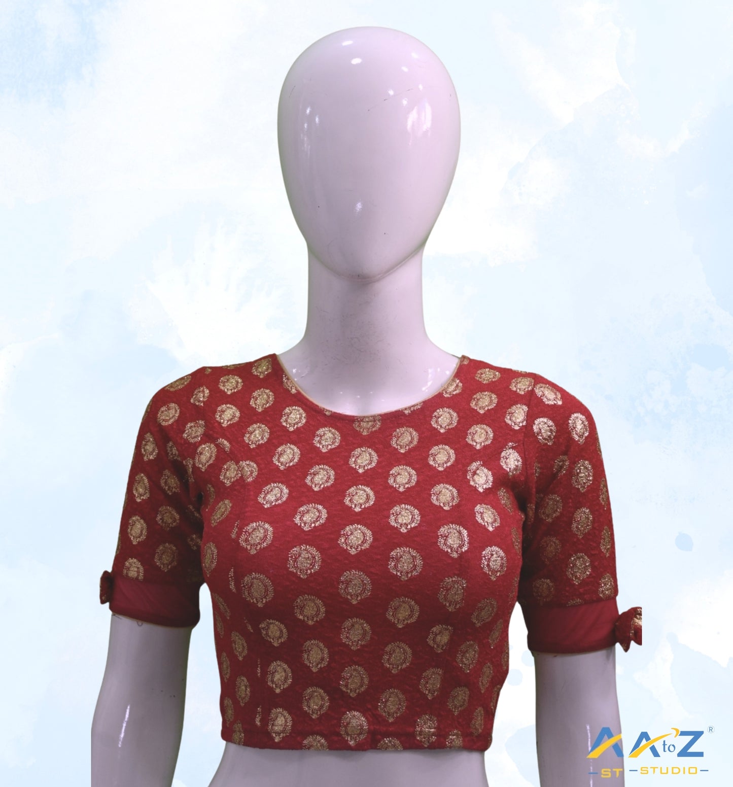 Reddish Maroon Crush Blouse with Golden Mango Print