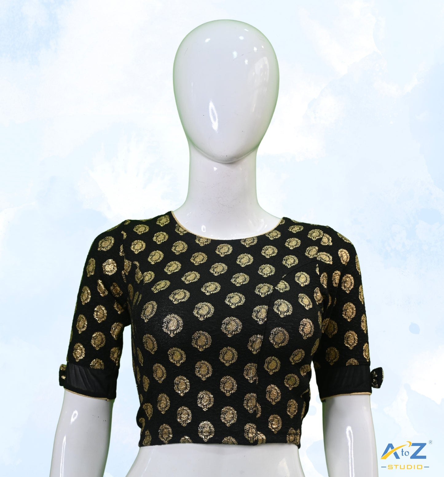 Black  Crush Blouse with Golden Mango Print