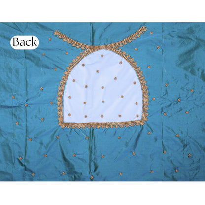 Sea Green Silk Blouse Piece With Aari Work