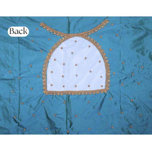 Sea Green Silk Blouse Piece With Aari Work