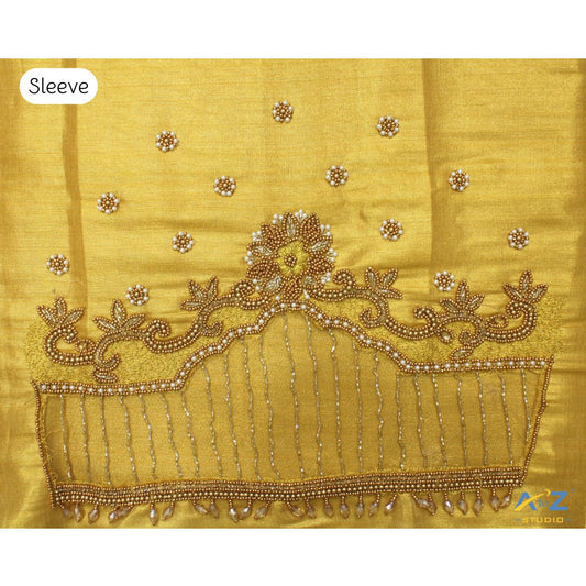 Gold Tissue Blouse Piece With Aari Work