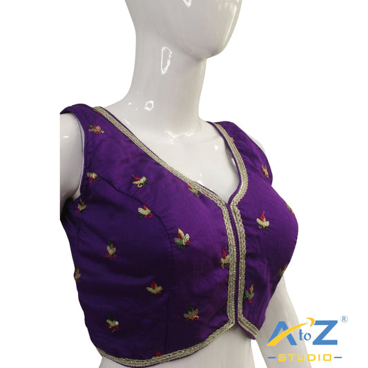 Purple Embroidered Sleeveless Blouse