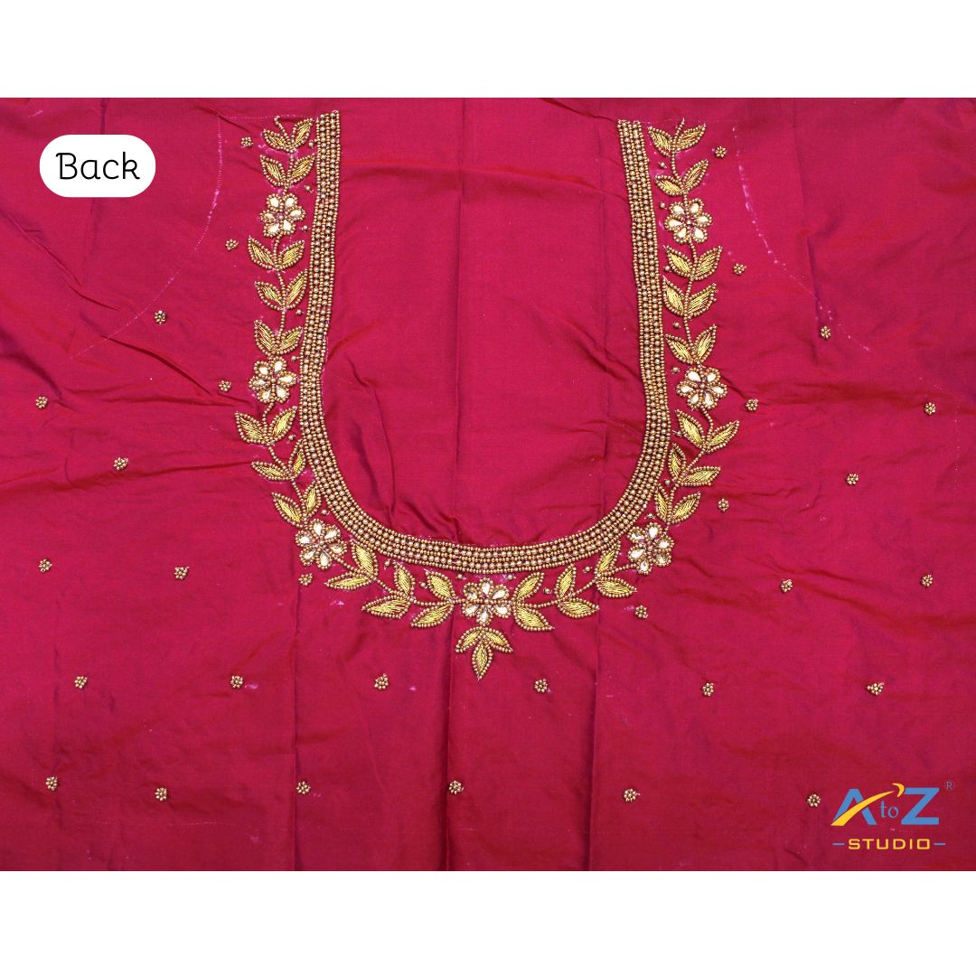 Rani Silk Blouse Piece With Aari Work
