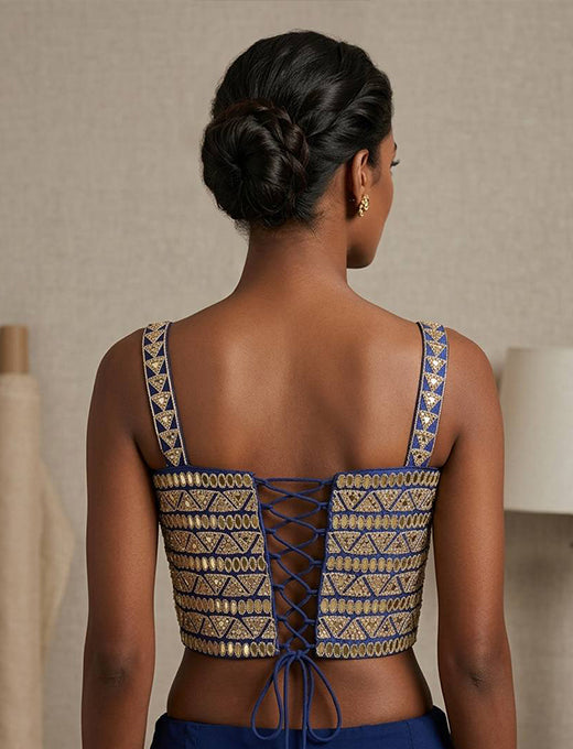 Royal Blue Bridal Mirror Work Corset Blouse