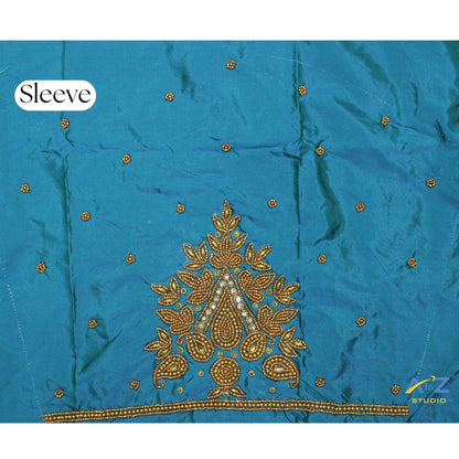 Sea Green Silk Blouse Piece With Aari Work