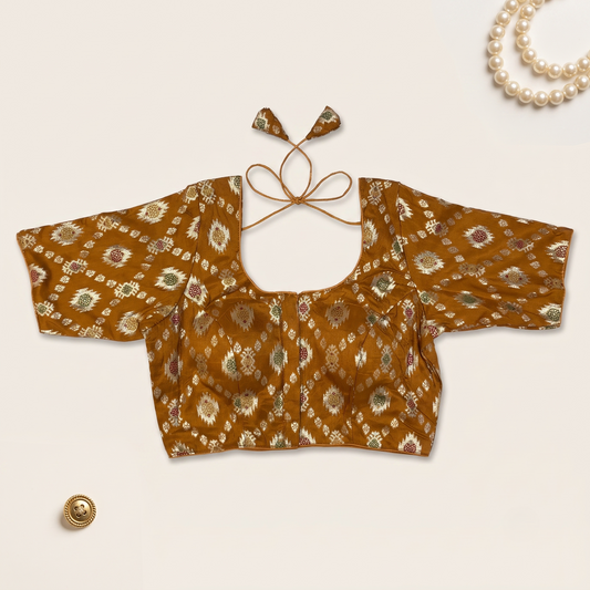 Mustard Banaras Silk Brocade Blouse with Zari Geometric Butta
