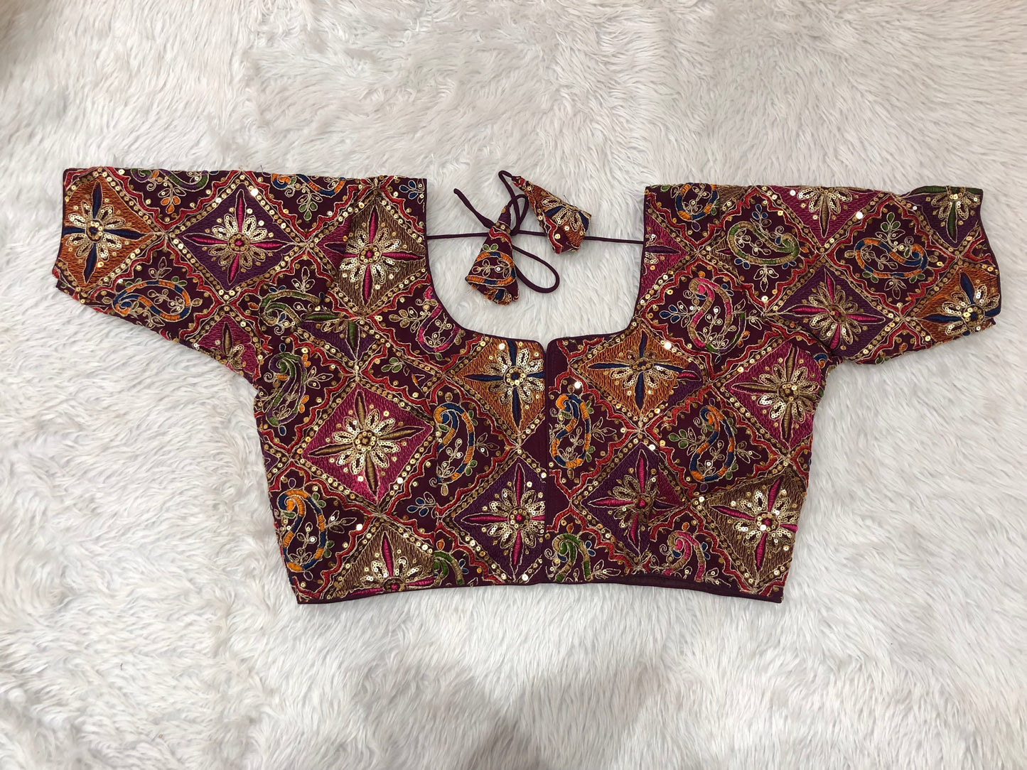 Multicolor Threadwork & Sequin Patchwork Blouse