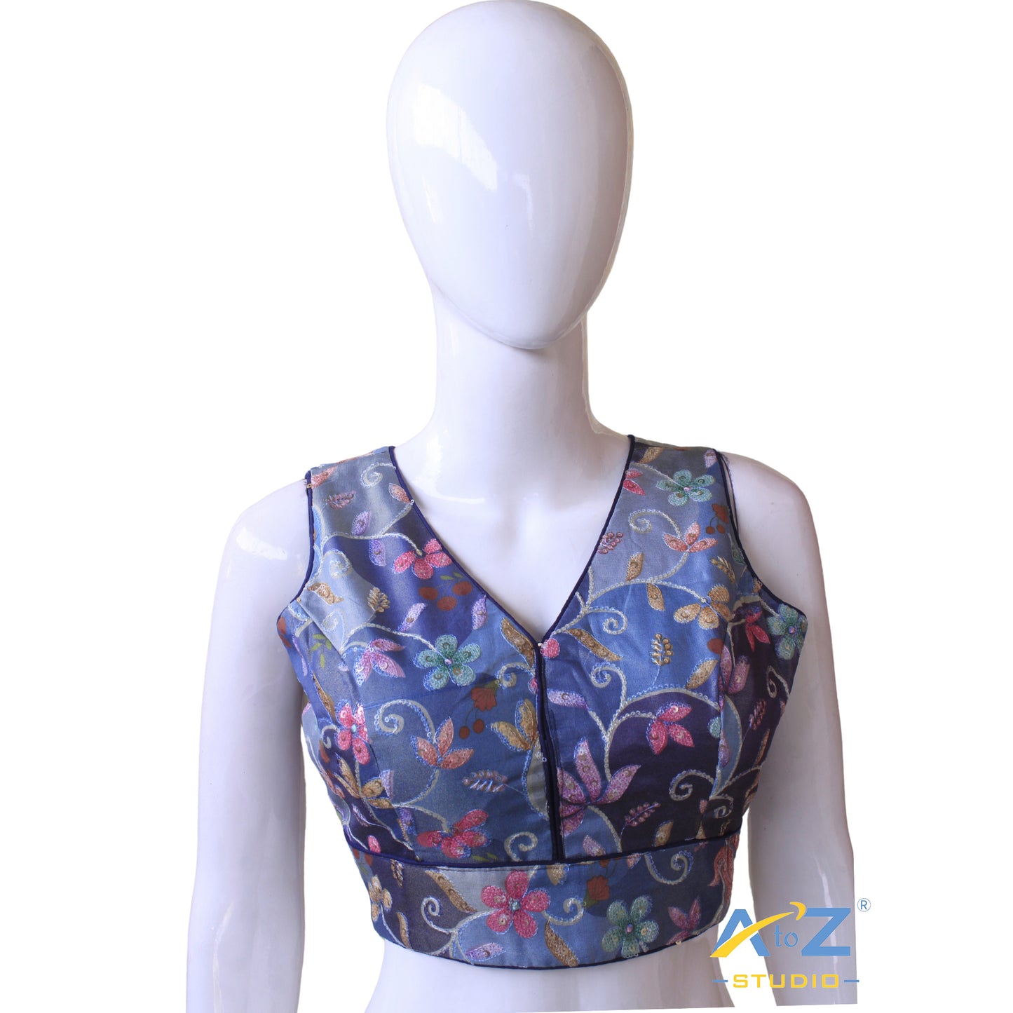 Navy Blue Bloom Sequin Blouse