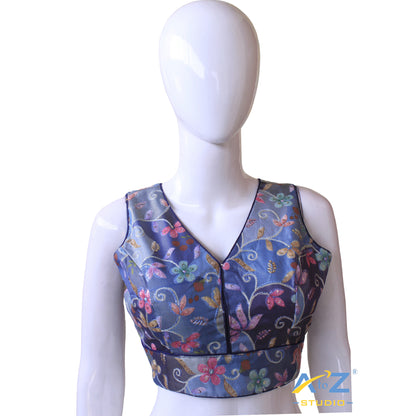 Navy Blue Bloom Sequin Blouse