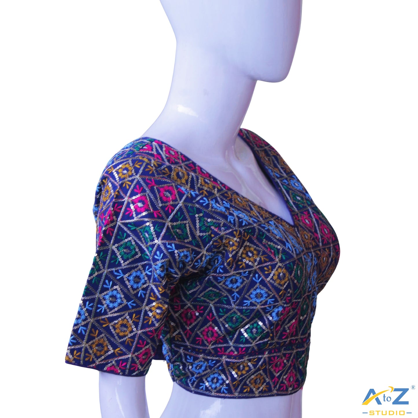 Hand-Embroidered navy blue Bridal Choli