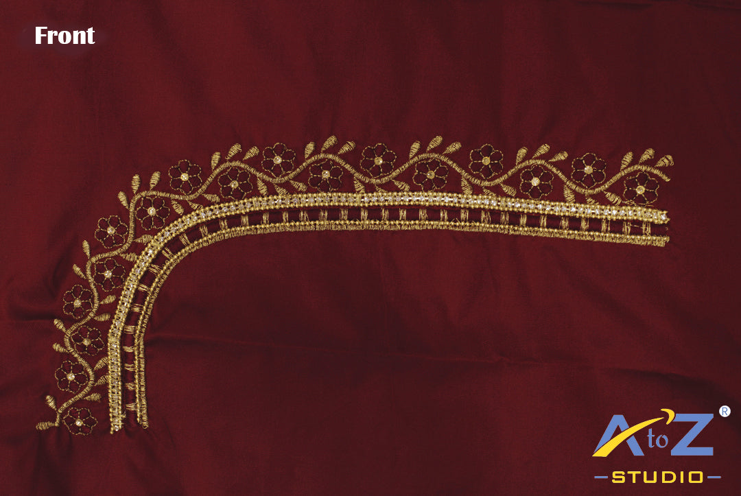 Classic Maroon Silk Blouse Piece With Machine Work