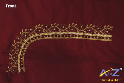 Classic Maroon Silk Blouse Piece With Machine Work