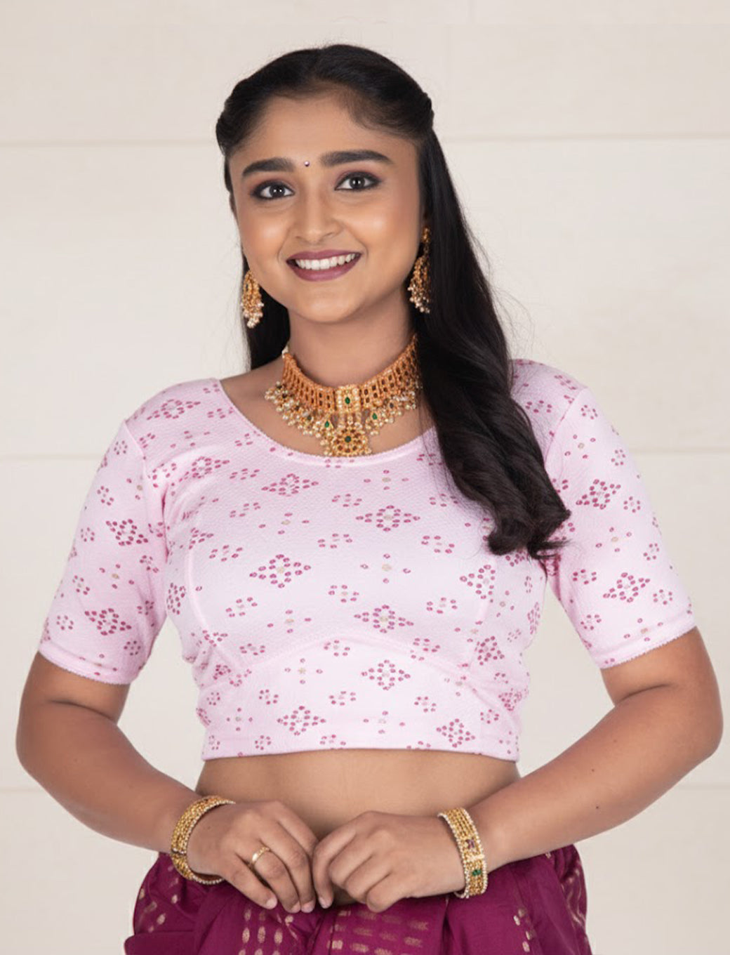 Pink Crush Blouse with Bandhani Print